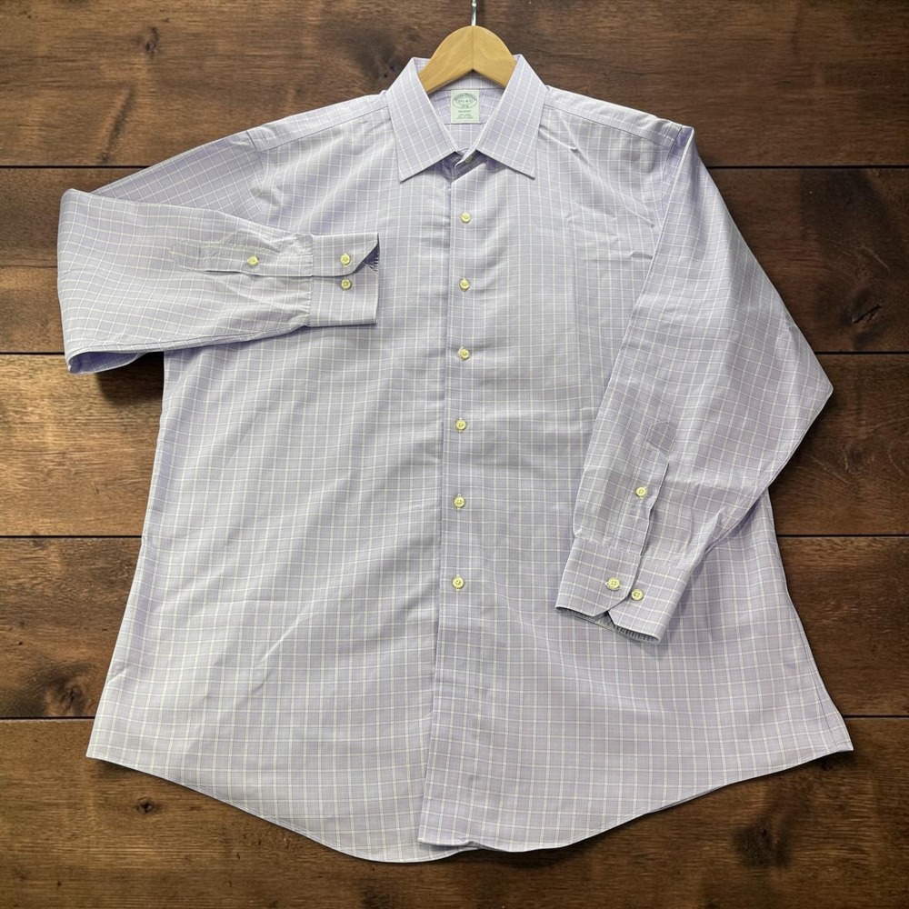 Brooks Brothers 1818 Regent Dress Shirt Mens 17.5 4/5 Purple Check Non-Iron